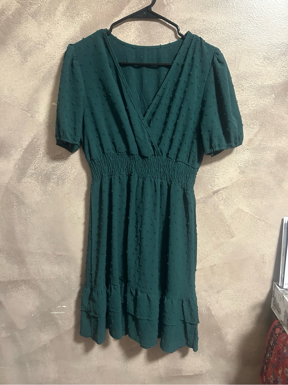 SHEIN Emerald Green Smocked Waist V‑Neck Mini Dress